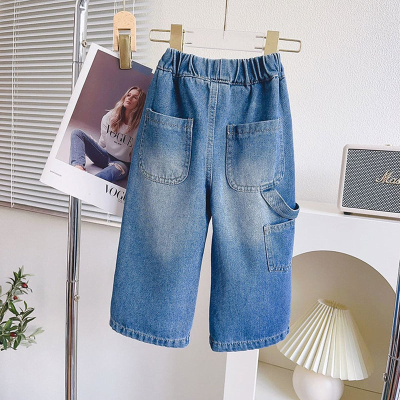 Girls Wide Leg Faded Denims Jeans   