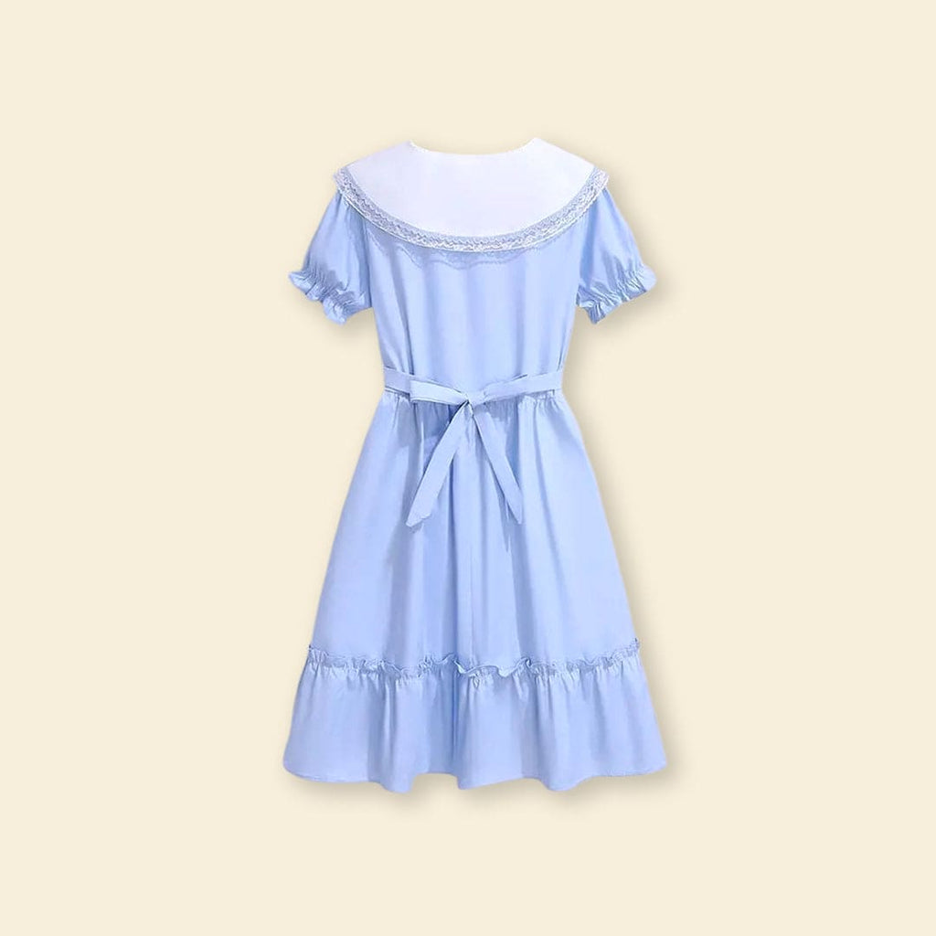 Girls Puff Sleeve Peter Pan Collar Fit & Flare Dress Casual Dresses   