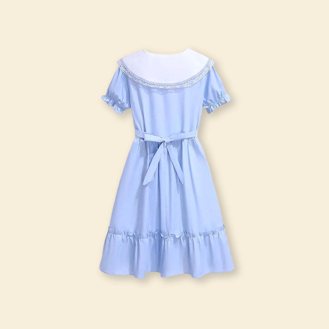 Girls Puff Sleeve Peter Pan Collar Fit & Flare Dress Casual Dresses   