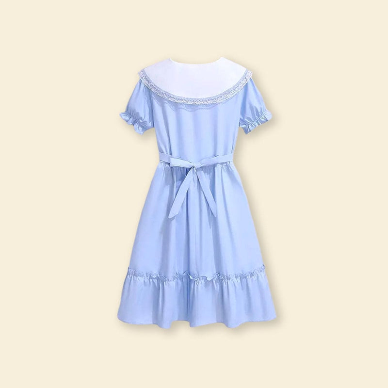Girls Puff Sleeve Peter Pan Collar Fit & Flare Dress Casual Dresses   