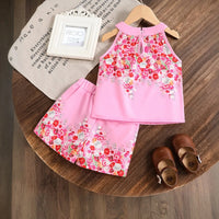Girls Pink Floral Print Sleeveless Top With Shorts Sets 2 pc. Sets