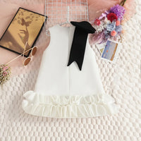 Girls White Sleeveless A-line Party Wear Dress With Bow Applique Party Dresses