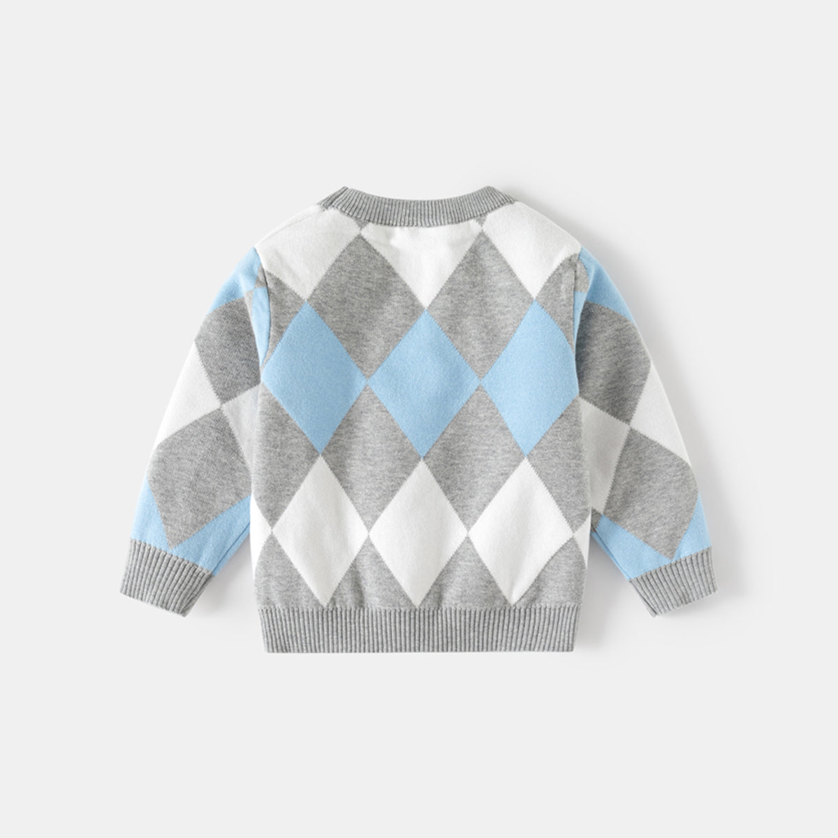 Boys Multicolor Regular Sweater With Self-Design Diamond Patterns Sweaters & Cardigans
