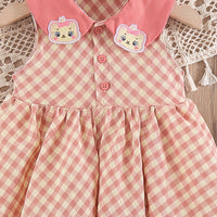 Girls Pink Sleeveless Checked Balloon Dress Casual Dresses