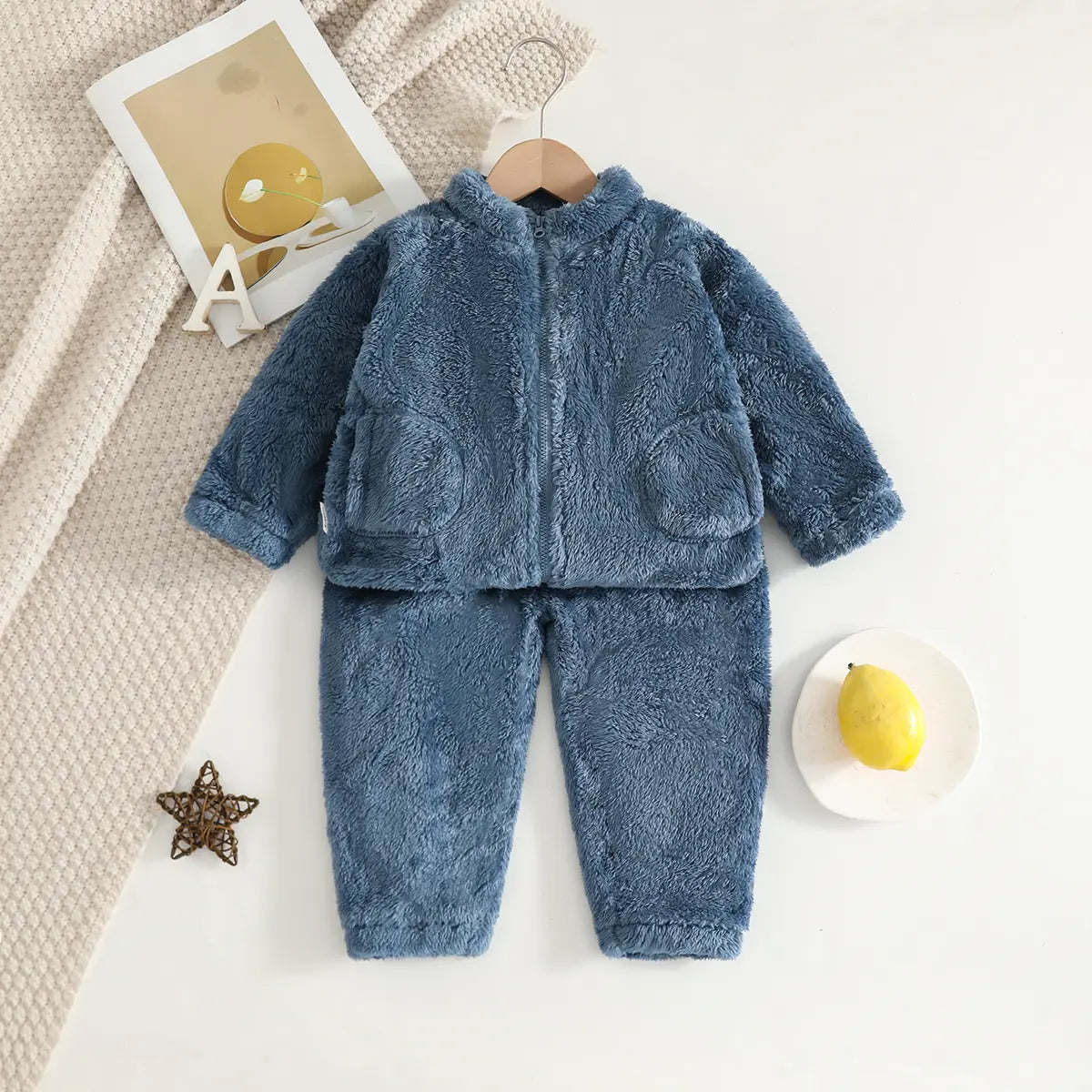 Girls Blue Polar Fleece Zipper Jacket With Jogger Co-ord Sets Sets Blue 1-2 Y