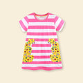 Girls Short Sleeve Striped A-Line Dress Casual Dresses Pink 1-2 Y 
