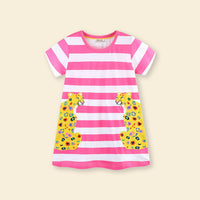 Girls Short Sleeve Striped A-Line Dress Casual Dresses Pink 1-2 Y 