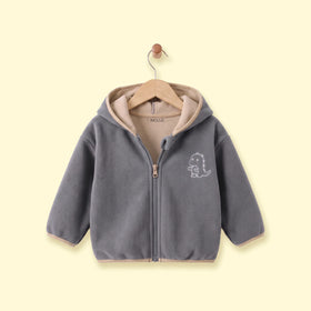 Boys Grey Dinosaur Embroidered Hooded Jacket Coats & Jackets Grey 1-2 Y