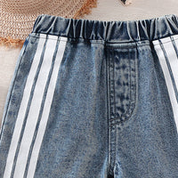 Girls Blue Striped Denim Shorts Shorts