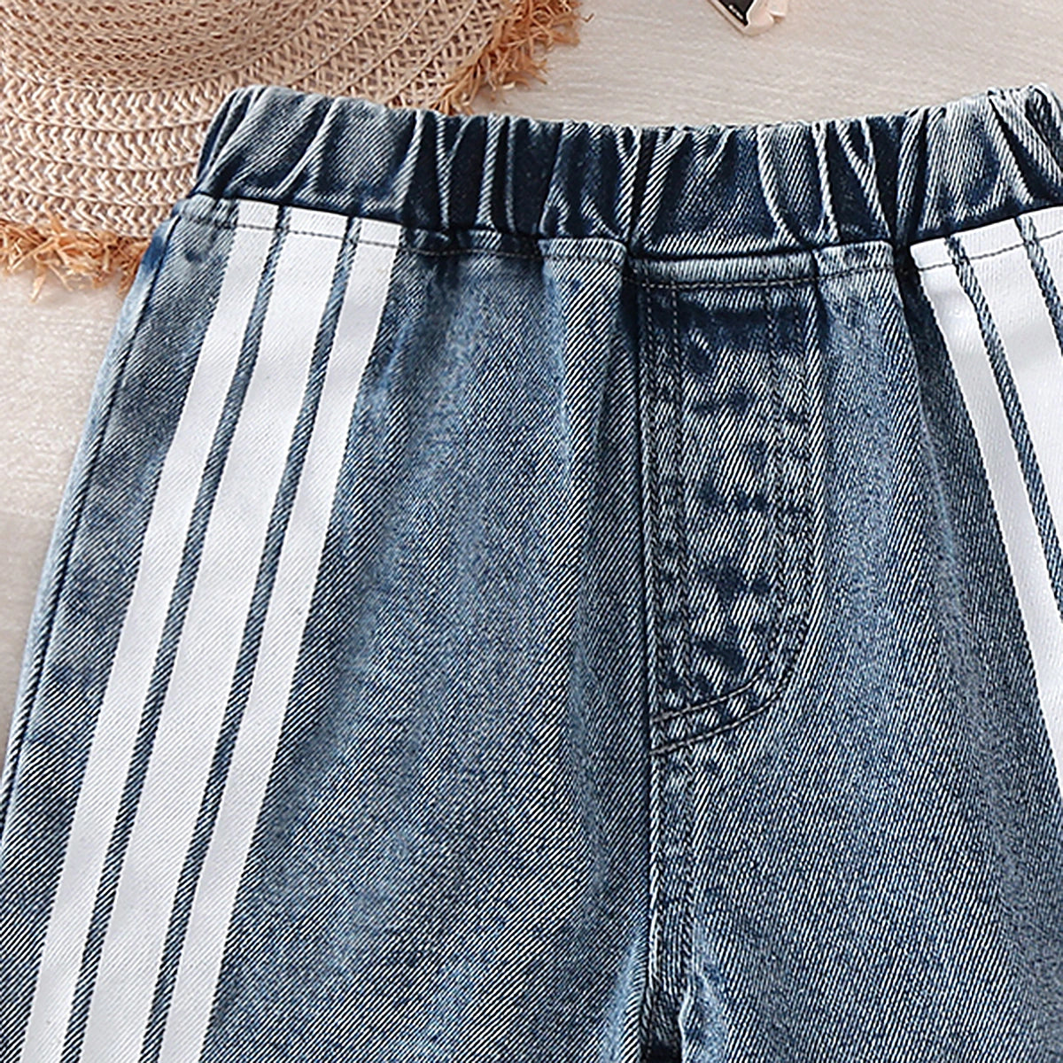 Girls Blue Striped Denim Shorts Shorts