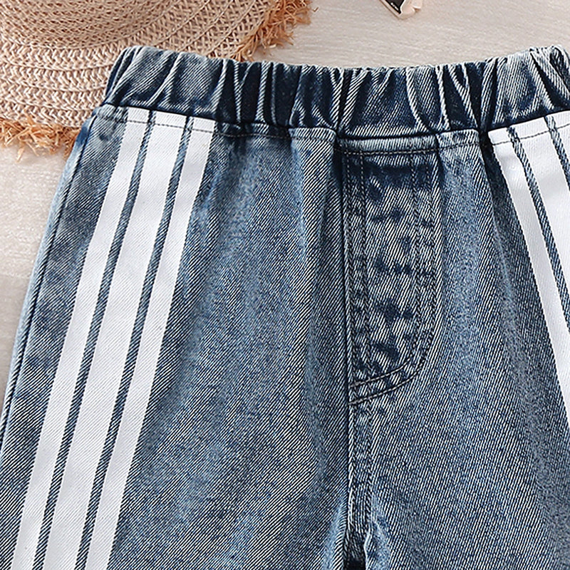 Girls Blue Striped Denim Shorts Shorts