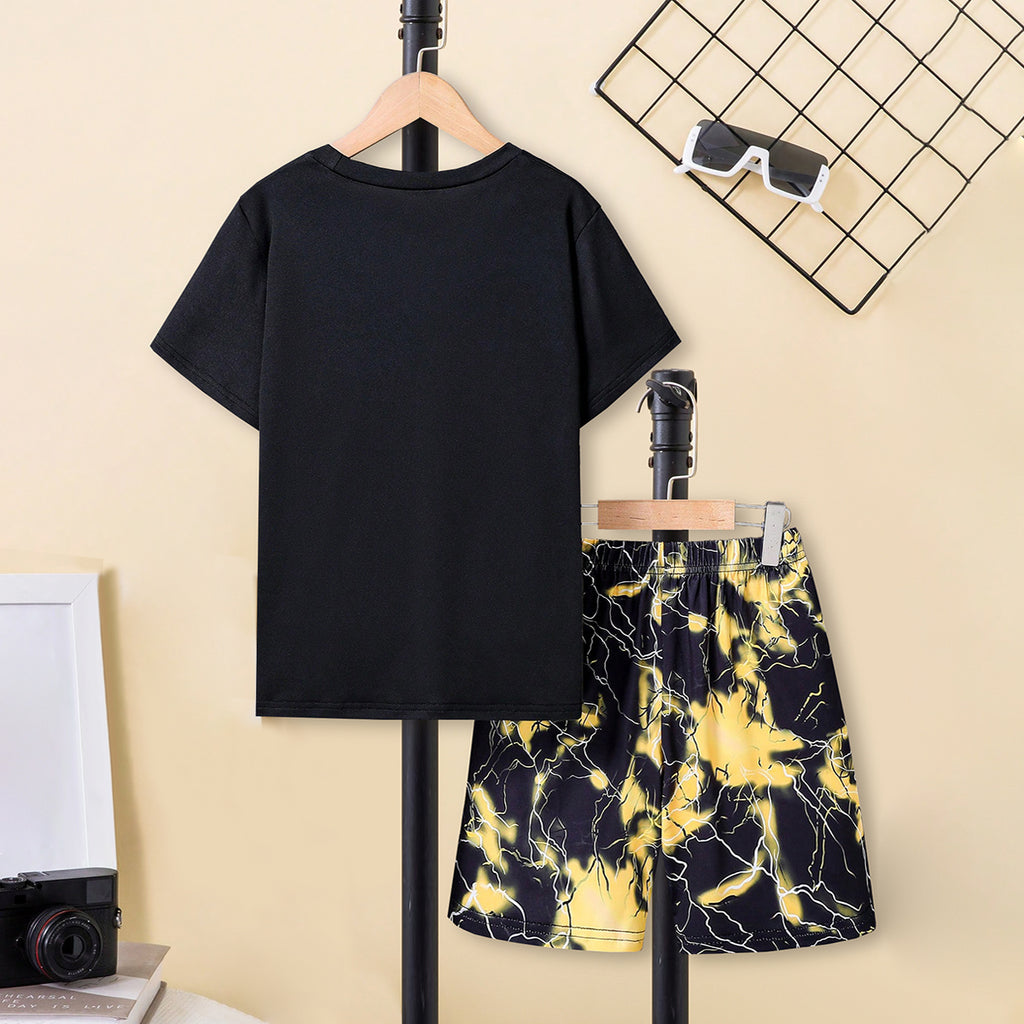 Boys Black Short Sleeves T-Shirt With Abstract Printed Shorts Set 2 pc. Sets