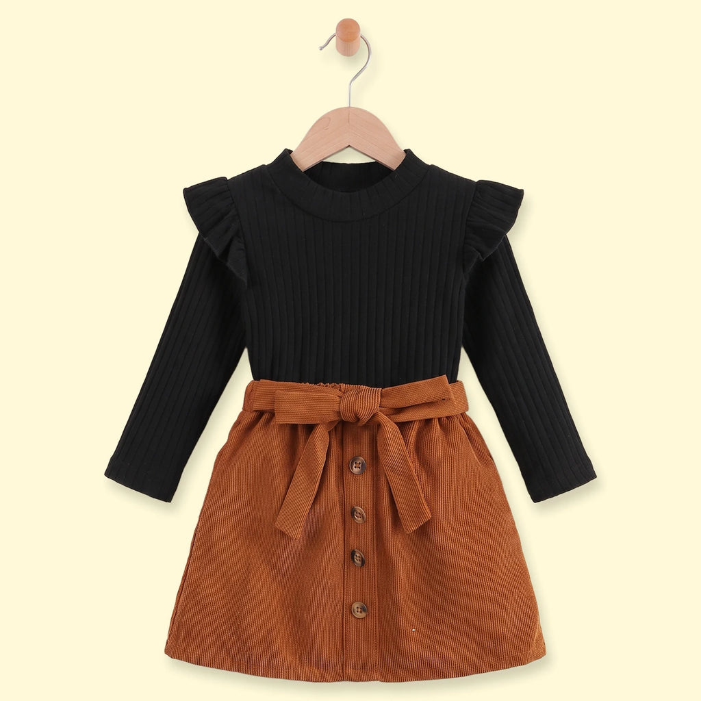 Girls Black Ribbed Top With Skirt Sets 2 pc. Sets Black 1-2 Y