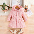 Girls Pink Fleece Hooded Jacket With Self-Design Bear Patterns Coats & Jackets Pink 3-4 Y