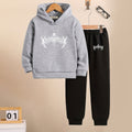 Boys Grey Melange Spooky Printed Hooded Sweatshirt with Joggers Set Sets Grey 5-6 Y