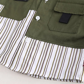 Boys Green Stripes Shirt With Denim Jogger Sets Sets