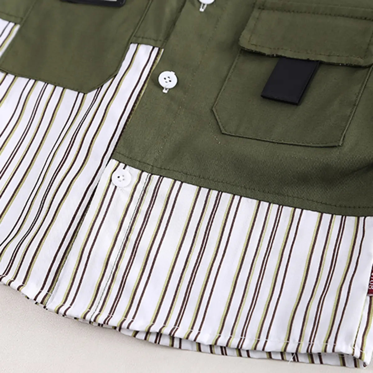 Boys Green Stripes Shirt With Denim Jogger Sets Sets