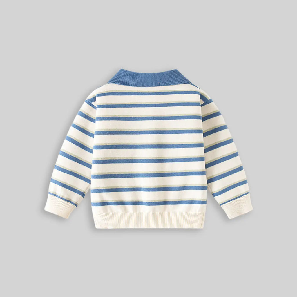 Boys Blue Stripes Knitted Polo Sweater Sweaters & Cardigans