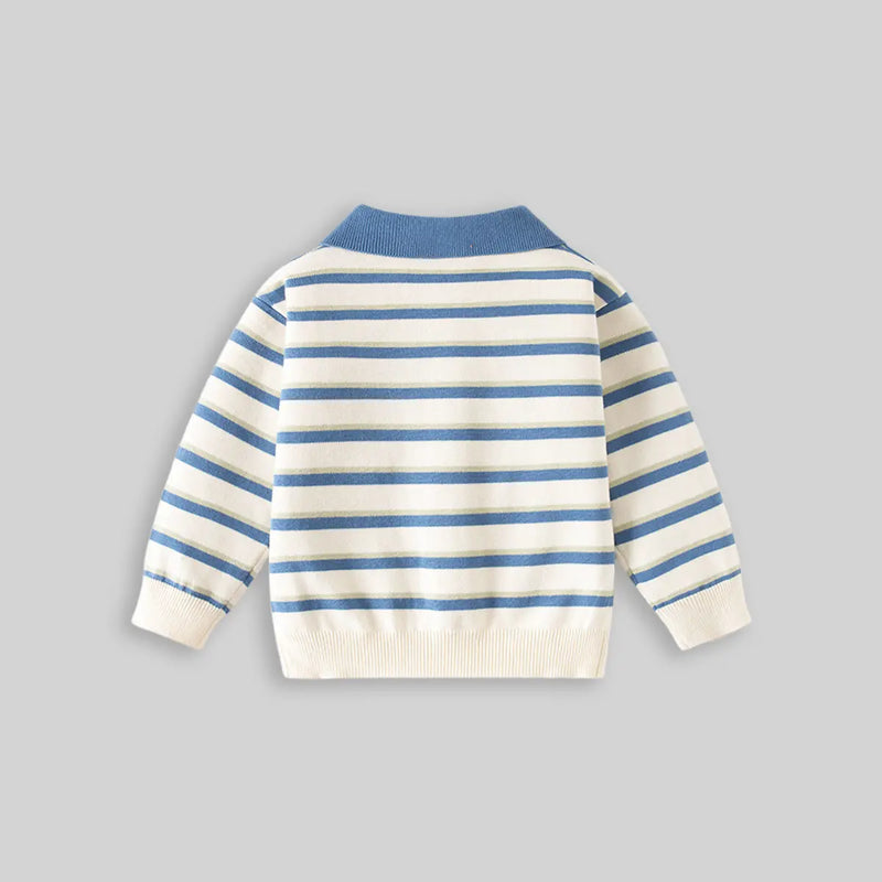 Boys Blue Stripes Knitted Polo Sweater Sweaters & Cardigans