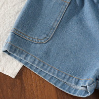 Girls Maroon Pearl Embellished Top With Denim Shorts Set Sets