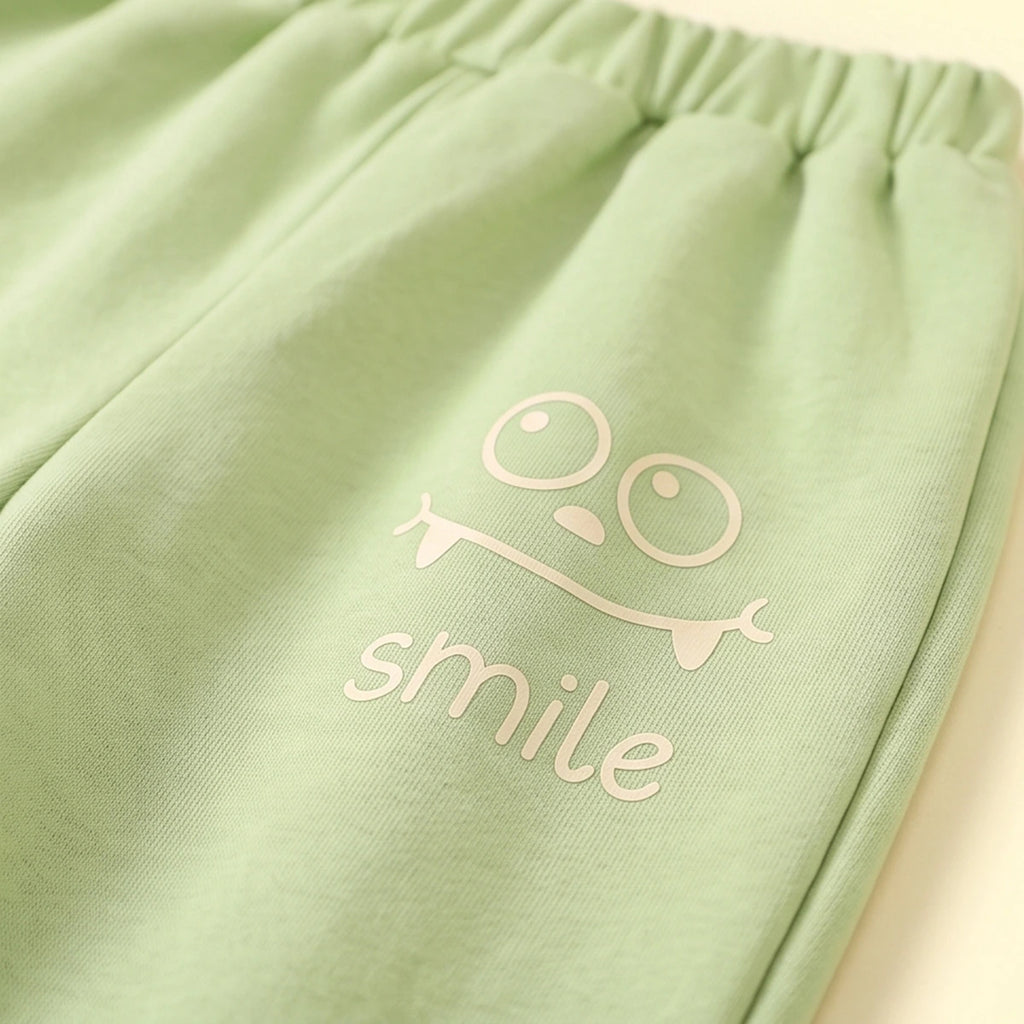 Boys Light Green Smiley Printed Sweatshirt & Joggers Co-ord Sets Sets