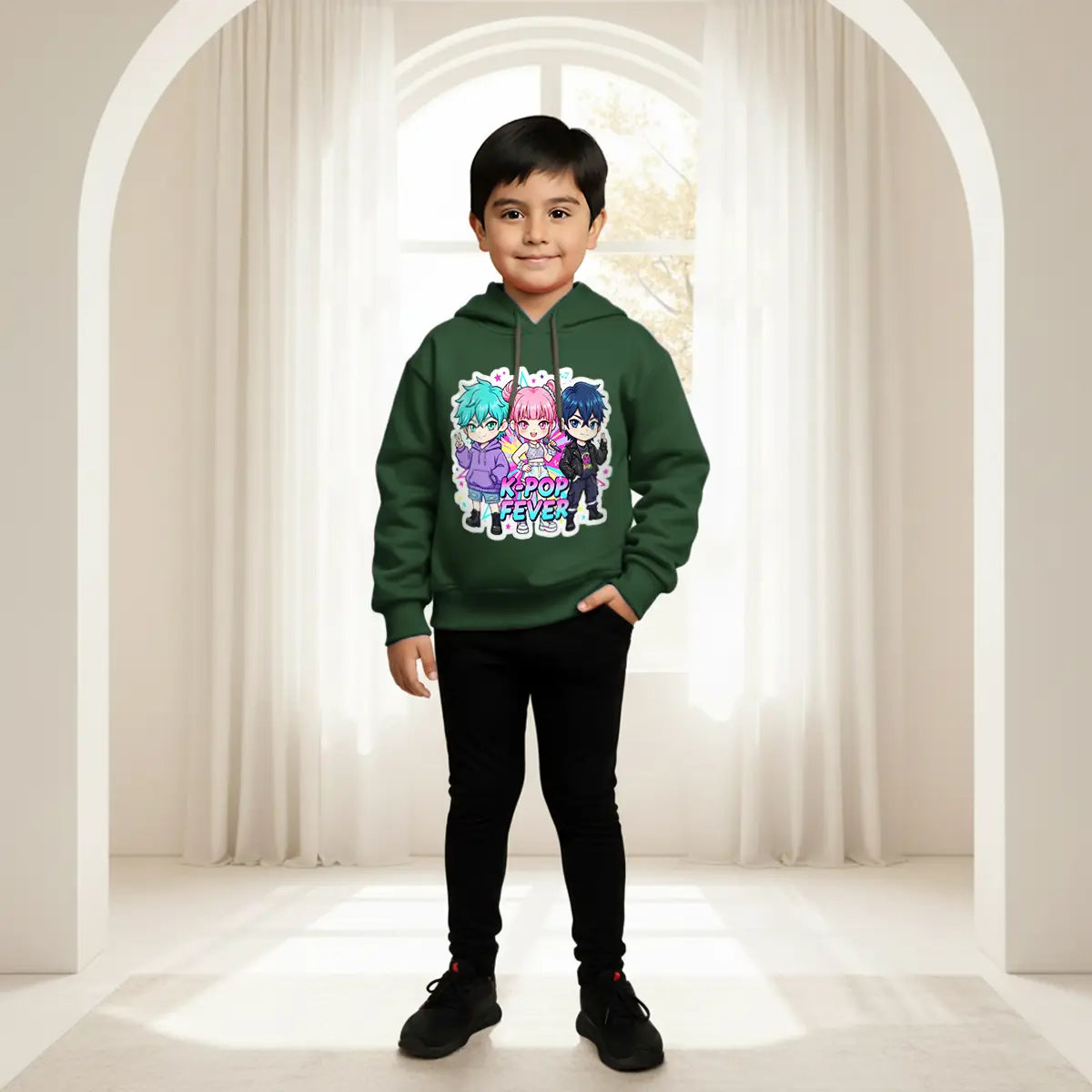 Boys Green K-POP Fever Graphics Hoodies Sweatshirts & Hoodies Green 2-3 Y