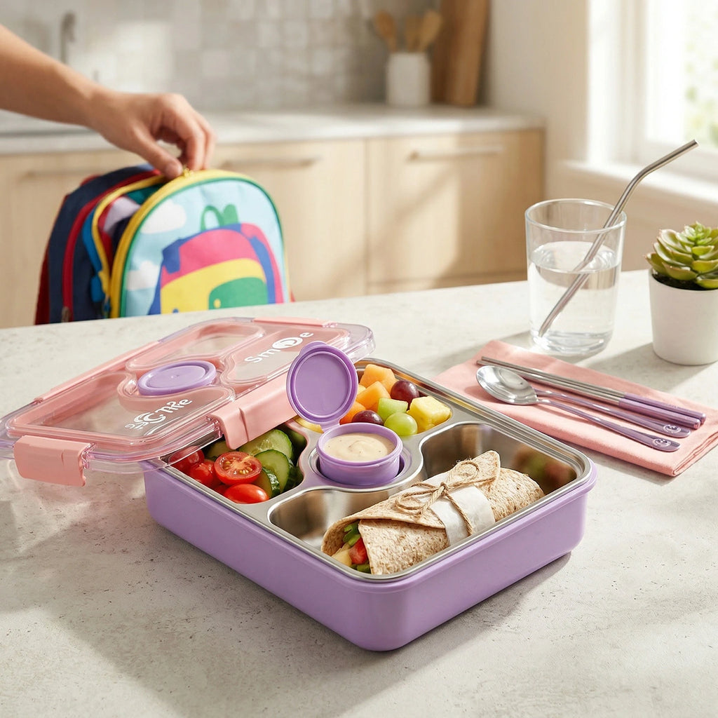 Kids Purple Blossom Multi-Compartment Lunch Box Trending Accessories