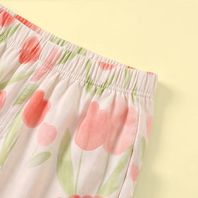 Girls Off White Floral Print Sleeveless Top With Pants Sets 2 pc. Sets