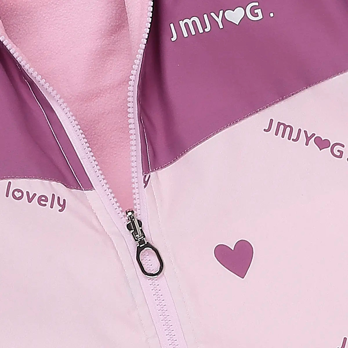 Girls Pink Typographic Printed Reversible Hooded Zipper Jacket Coats & Jackets