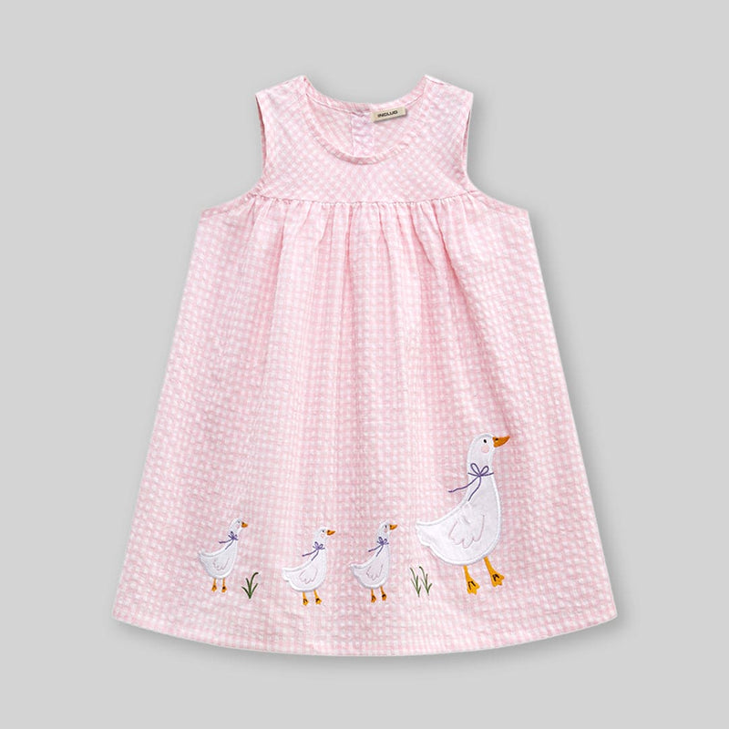 Girls Sleeveless Checked A-Line Dress Casual Dresses Pink 1-2 Y 
