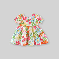 Girls Short Sleeve Floral Print Dress Casual Dresses   