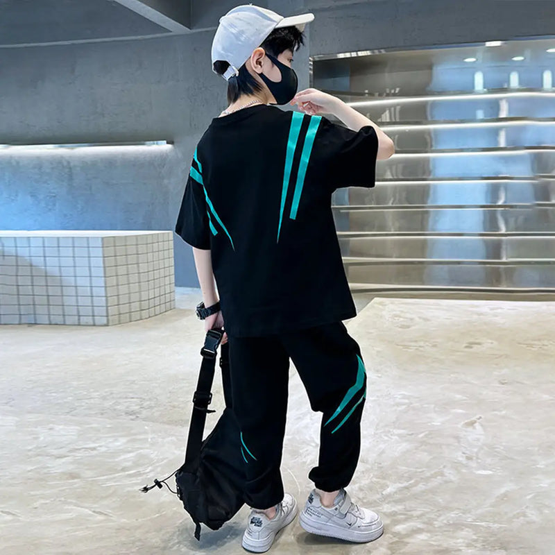 Boys Black Typographic Printed T-Shirt With Joggers Co-ord Sets Sets