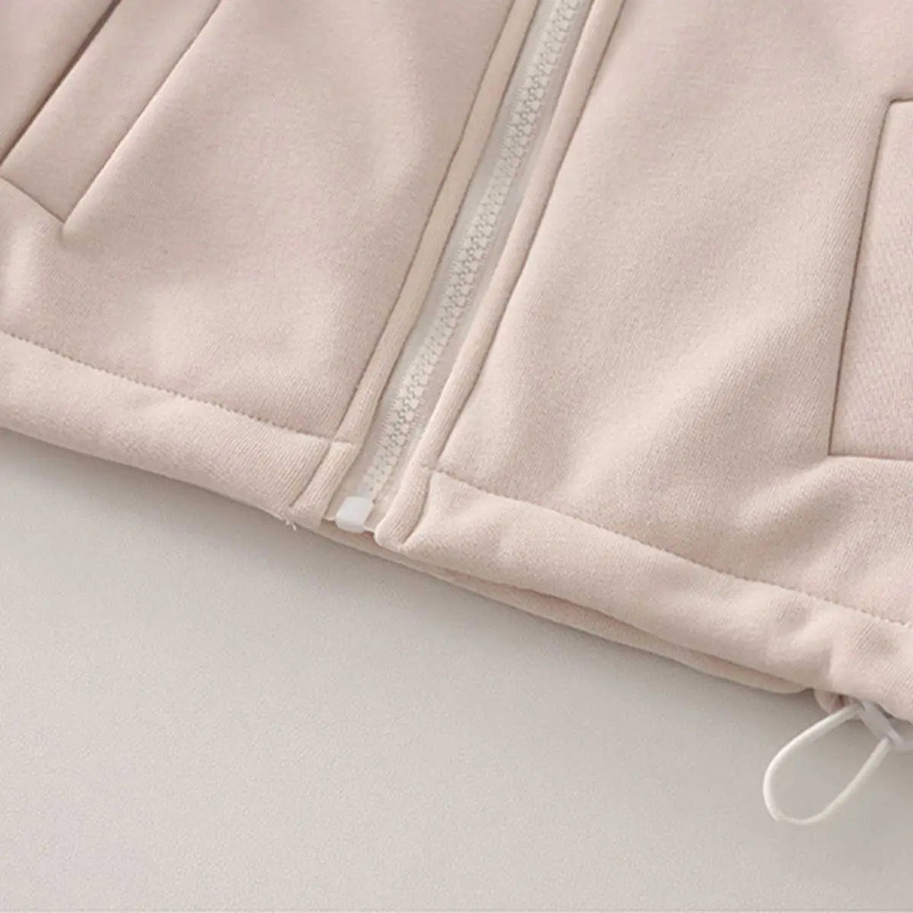 Boys Beige Long Sleeve Fleece Jacket With Quilted Vest & Jogger Sets Sets