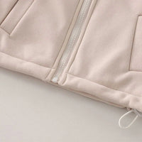 Boys Beige Long Sleeve Fleece Jacket With Quilted Vest & Jogger Sets Sets