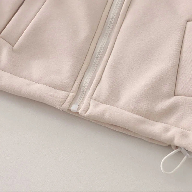 Boys Beige Long Sleeve Fleece Jacket With Quilted Vest & Jogger Sets Sets