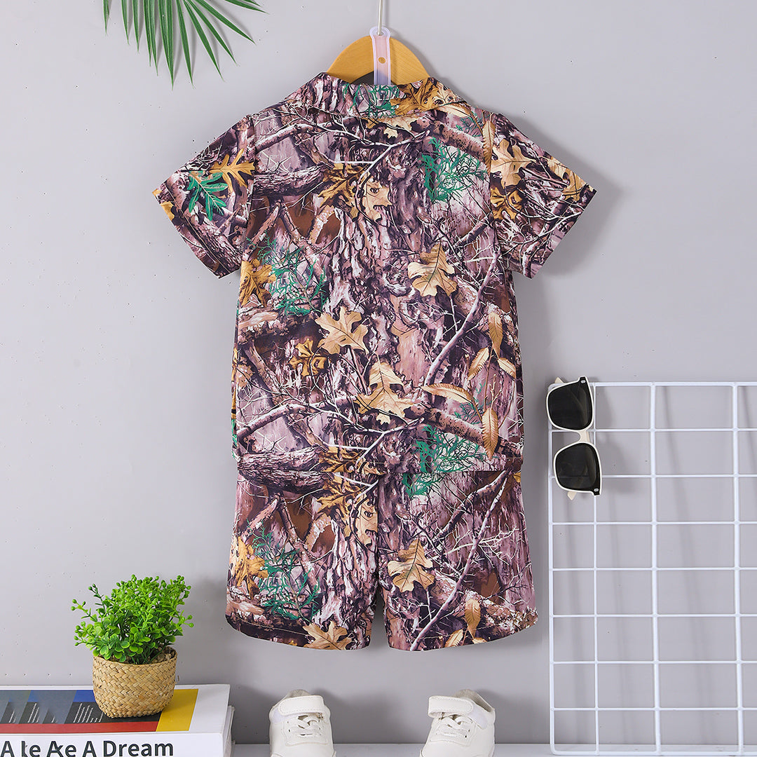 Boys Multicolor Short Sleeve Printed Shirt With Elasticated Shorts Set 2 pc. Sets