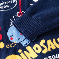 Boys Navy Blue Long Sleeve Dinosaur Cartoon Graphic Sweater Sweaters & Cardigans