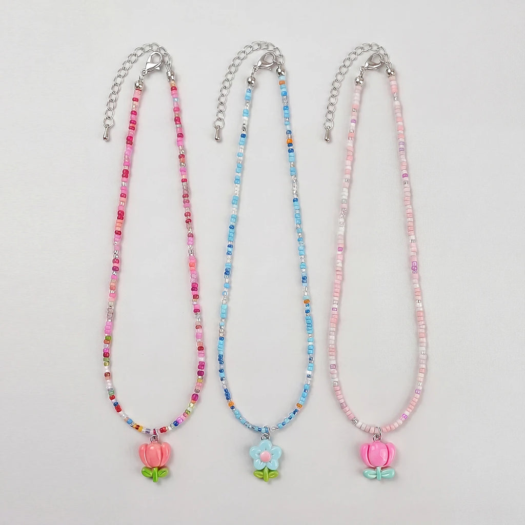 Pack Of 3 Girls Multicolour Floral Beads Necklace Sets Necklace and Chains Multicolor Onesize