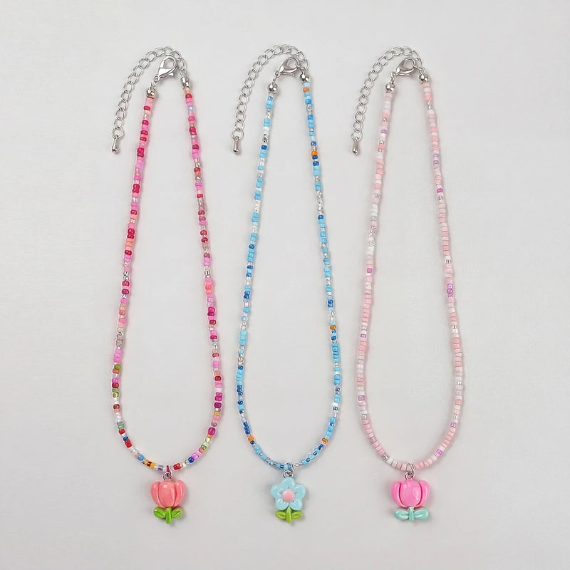 Pack Of 3 Girls Multicolour Floral Beads Necklace Sets Necklace and Chains Multicolor Onesize
