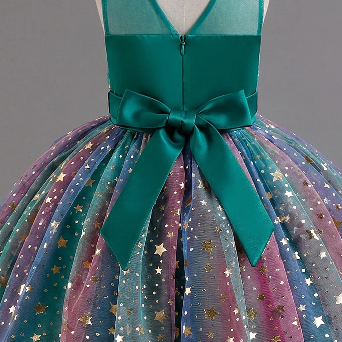 Girls Green Star Foil Print Sleeveless Fit & Flare Party Wear Dress Party Dresses