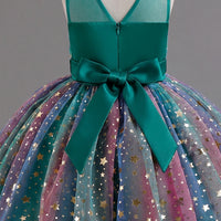 Girls Green Star Foil Print Sleeveless Fit & Flare Party Wear Dress Party Dresses