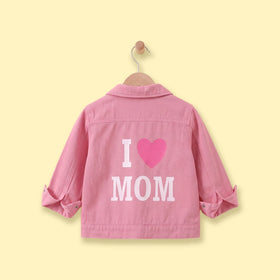 Girls Pink Long Sleeve Typography Denim Jacket Coats & Jackets