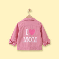 Girls Pink Long Sleeve Typography Denim Jacket Coats & Jackets