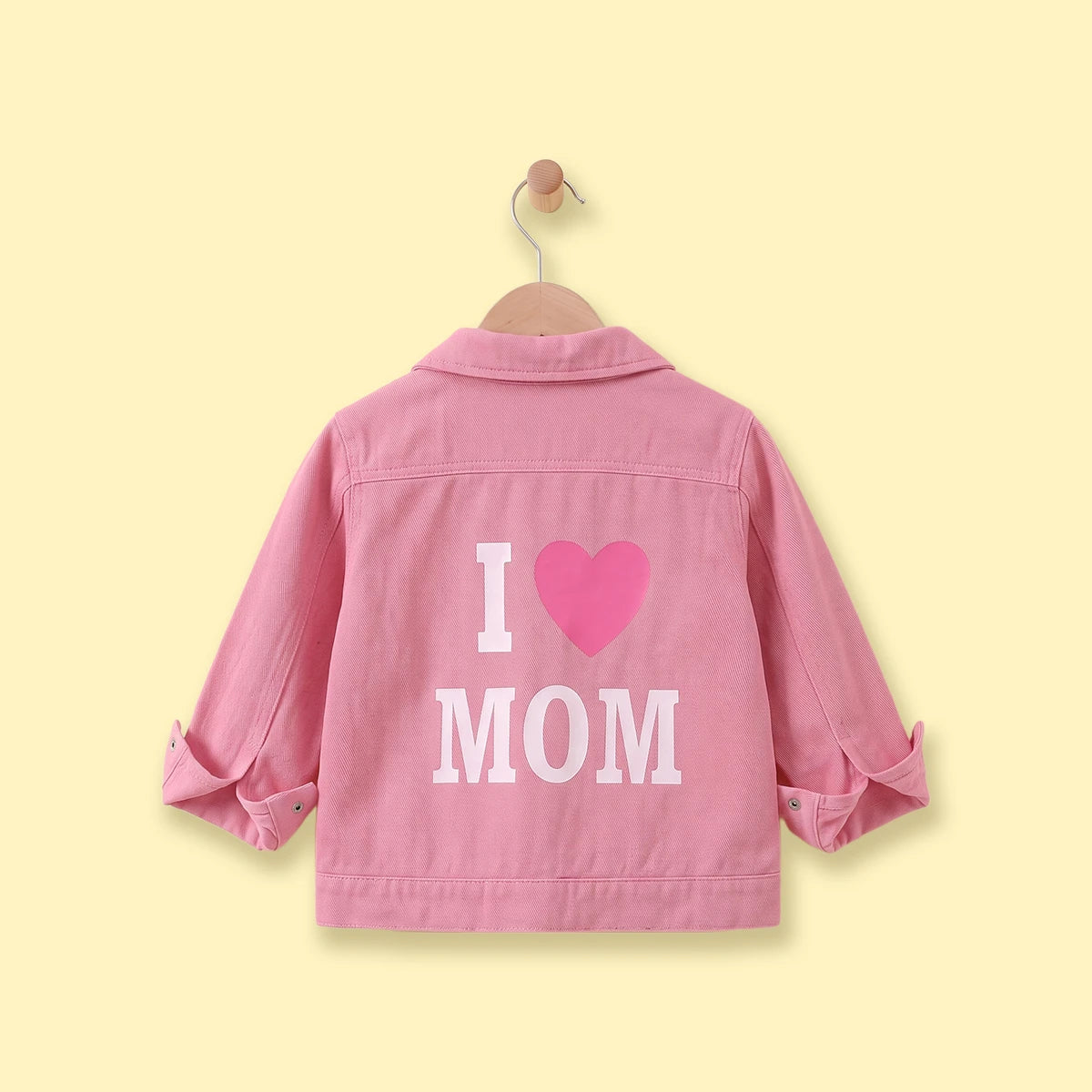 Girls Pink Long Sleeve Typography Denim Jacket Coats & Jackets