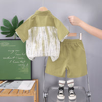 Boys Color-Blocked Striped Shirt With Light Green Shorts Set 2 pc. Sets