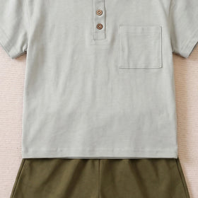 Boys Light Grey Short Sleeve T-Shirt With Elasticated Shorts Sets 2 pc. Sets