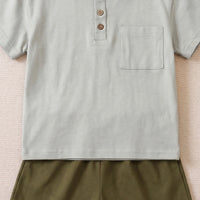 Boys Light Grey Short Sleeve T-Shirt With Elasticated Shorts Sets 2 pc. Sets
