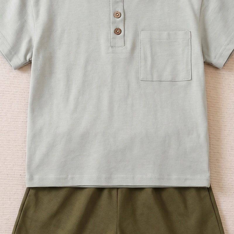 Boys Light Grey Short Sleeve T-Shirt With Elasticated Shorts Sets 2 pc. Sets