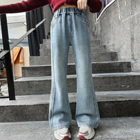 Girls Light Blue Braided Front Seam Relaxed Fit Denim Jeans Pants
