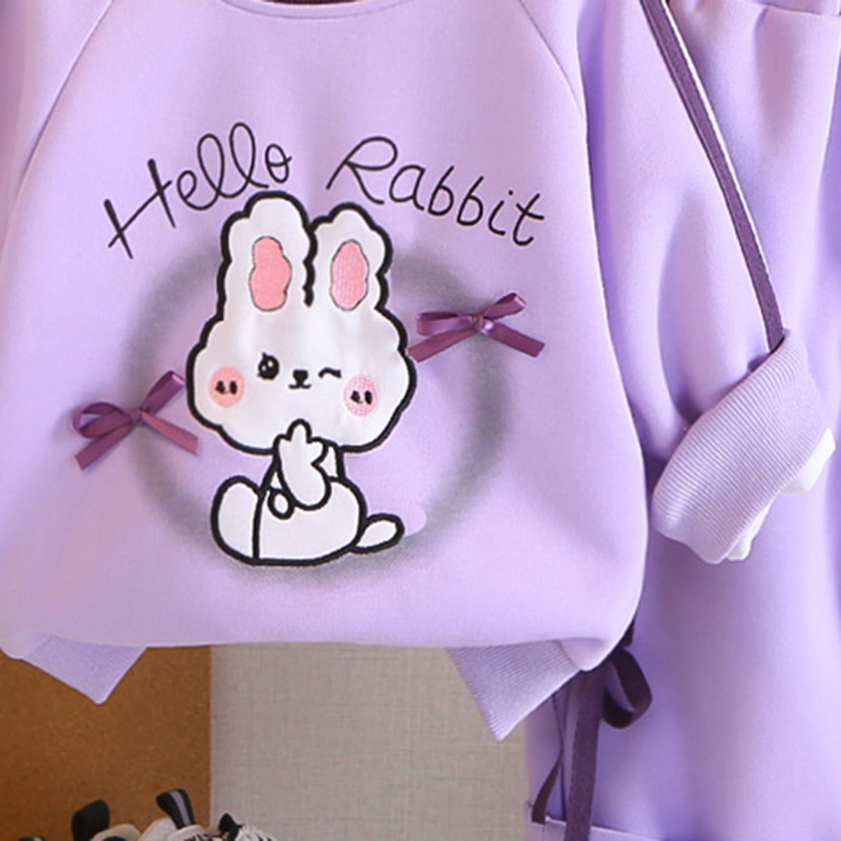 Girls Purple Rabbit Printed Sweatshirt With Pants Set 2 pc. Sets